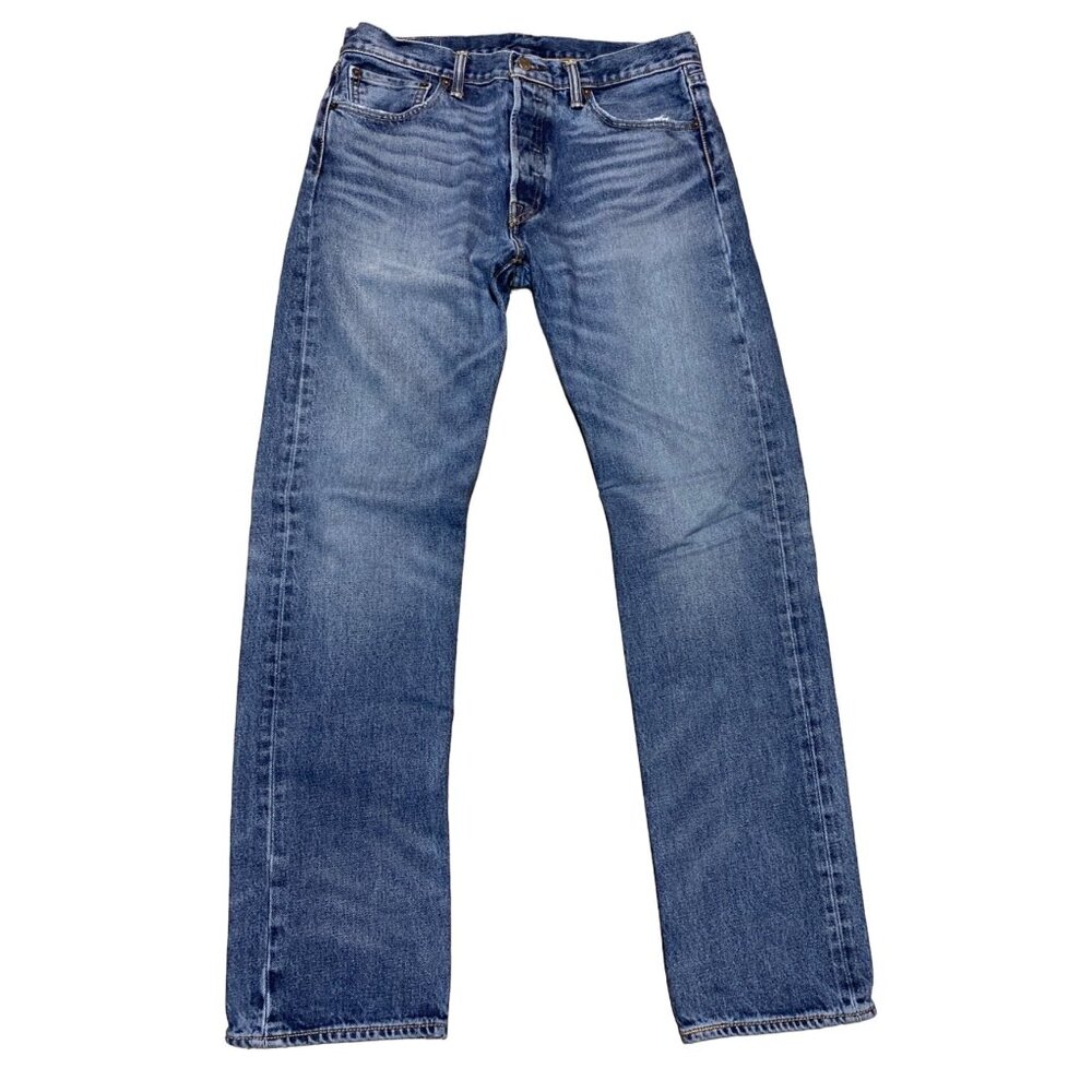 Levis 501 Jeans Button Fly Medium Wash Slight Fade Blue Mens Size W 33 x L 32